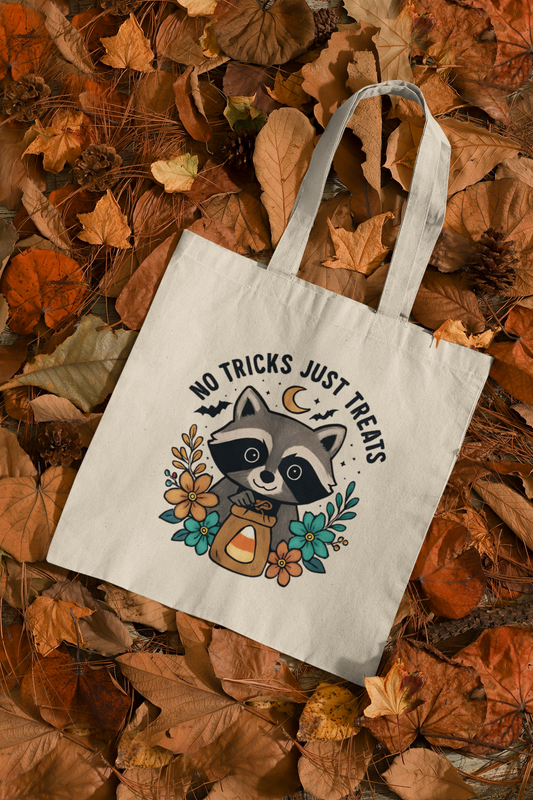 Cute Raccoon "No Tricks Just Treats" Bag